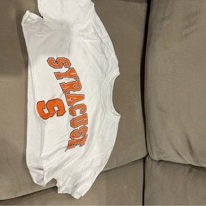 White T-shirt. Very cropped. Perfect to tailgate size medium